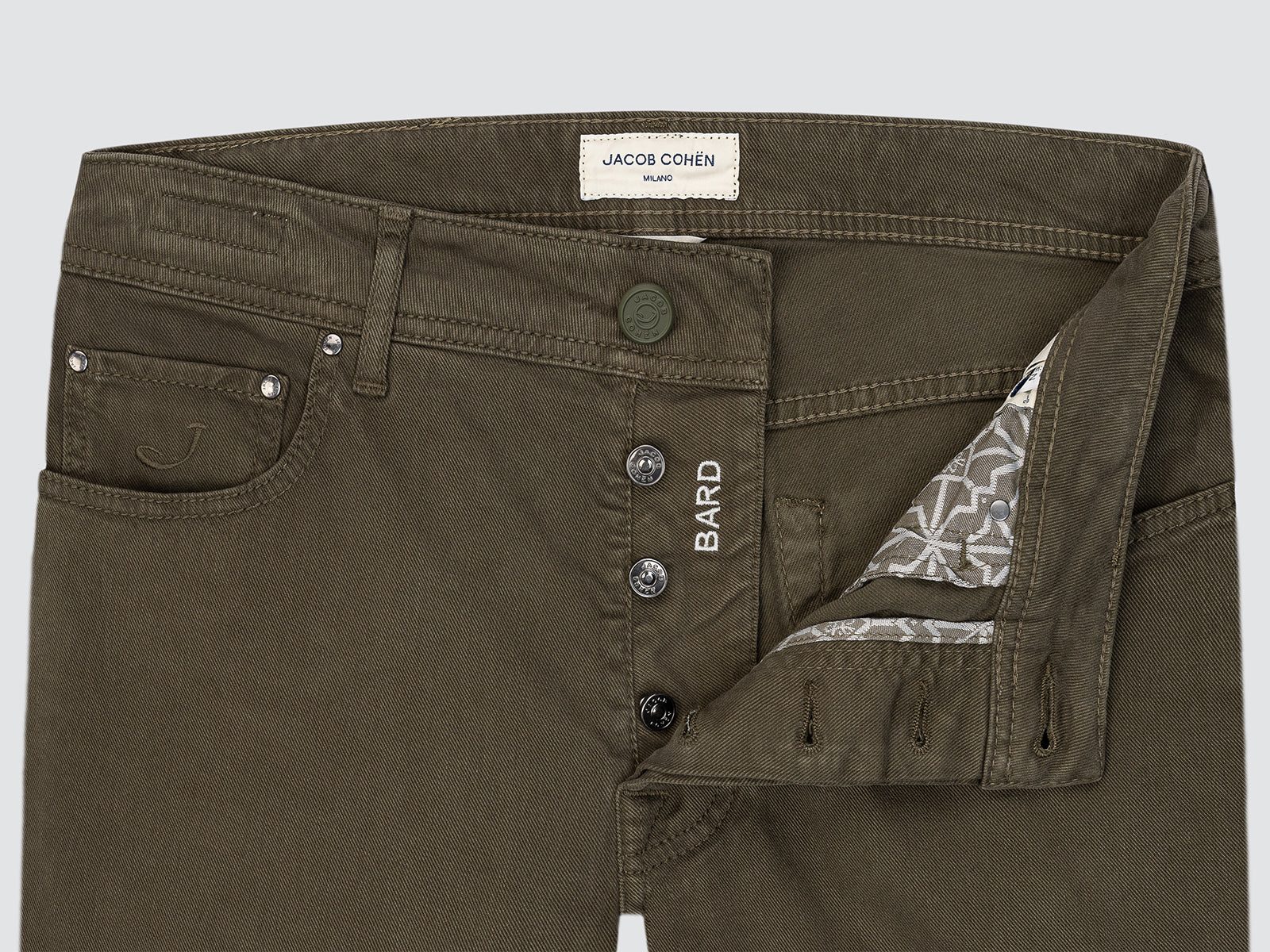 Bard 5-pocket trousers Olive green stretch cotton lyocell twill