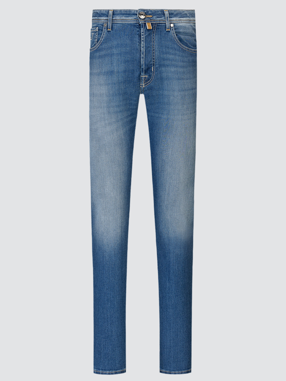 Blue jeans on a light gray background