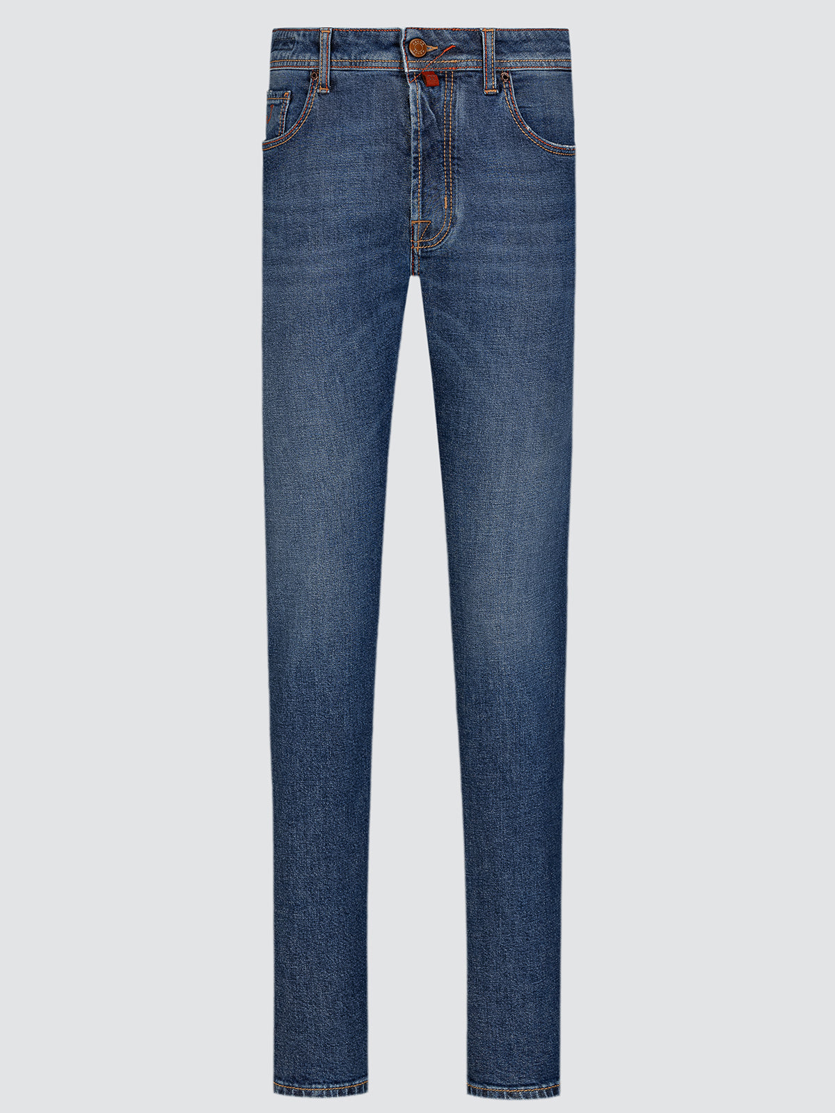 Blue jeans on a light gray background