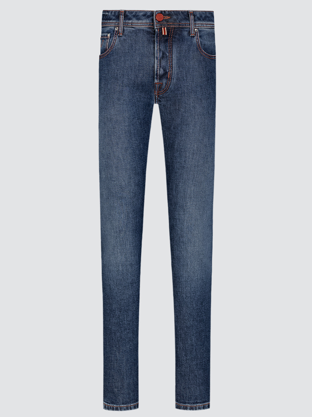 Blue jeans on a light gray background