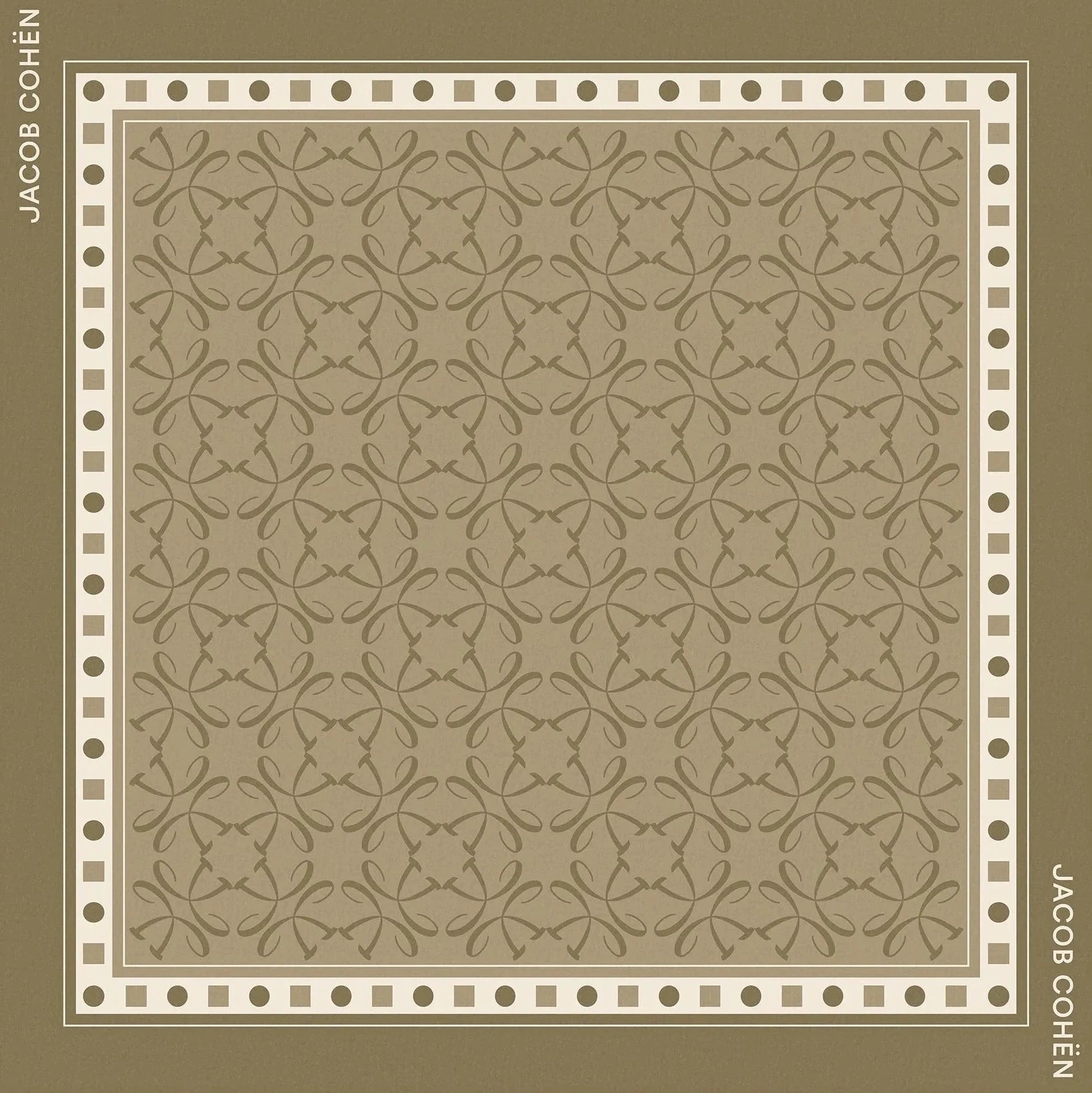 Patterned scarf with 'JACOB COHEN' branding on a beige background