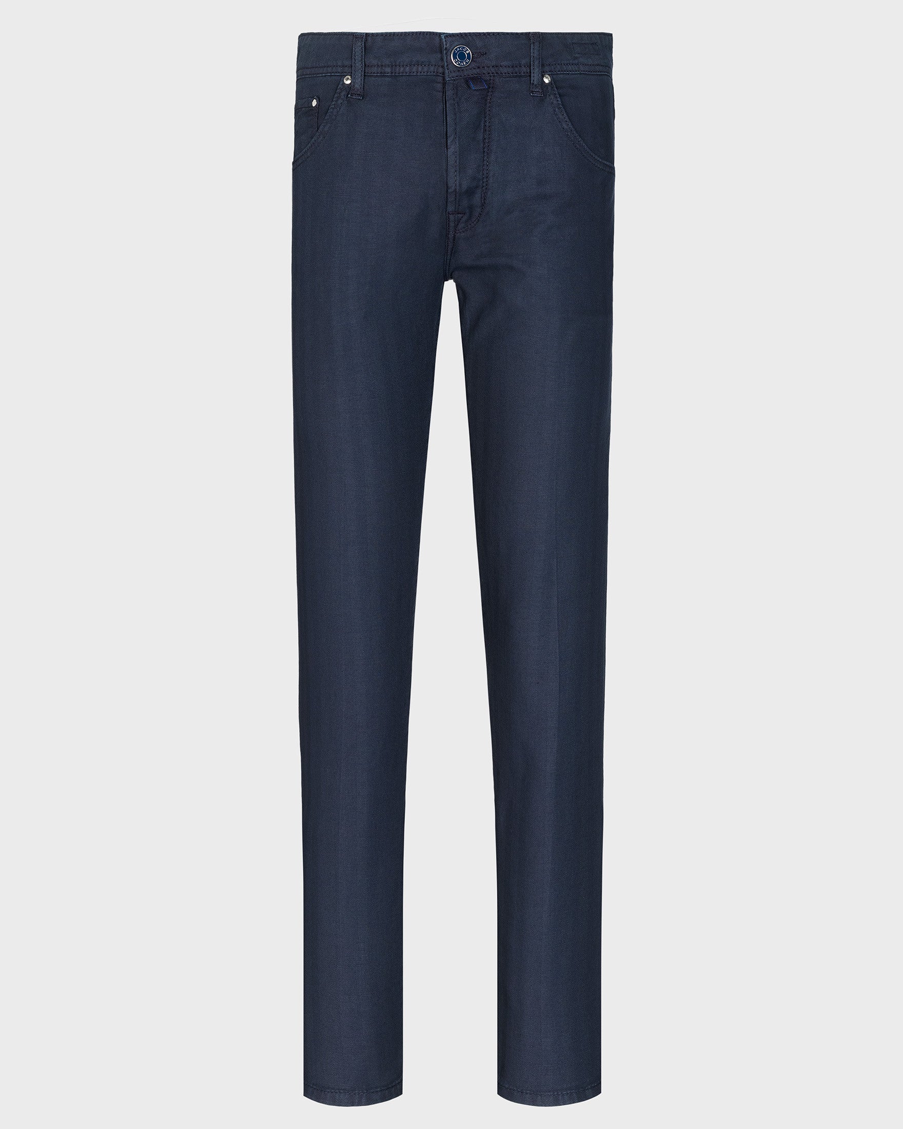 SCOTT CROPPED PANTS IN NAVY BLUE COTTON AND LINEN HERRINGBONE