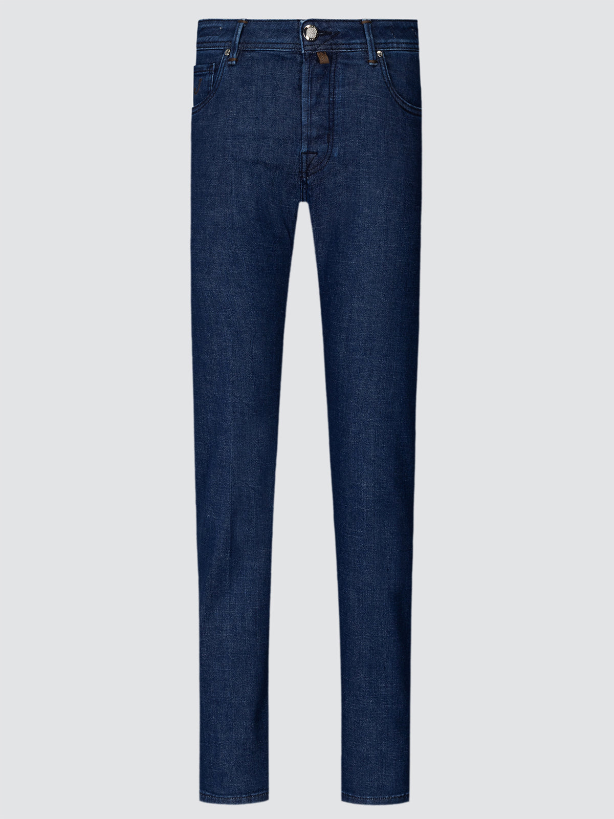 Pair of blue jeans indigo Jacob Cohen luxury on a light gray background