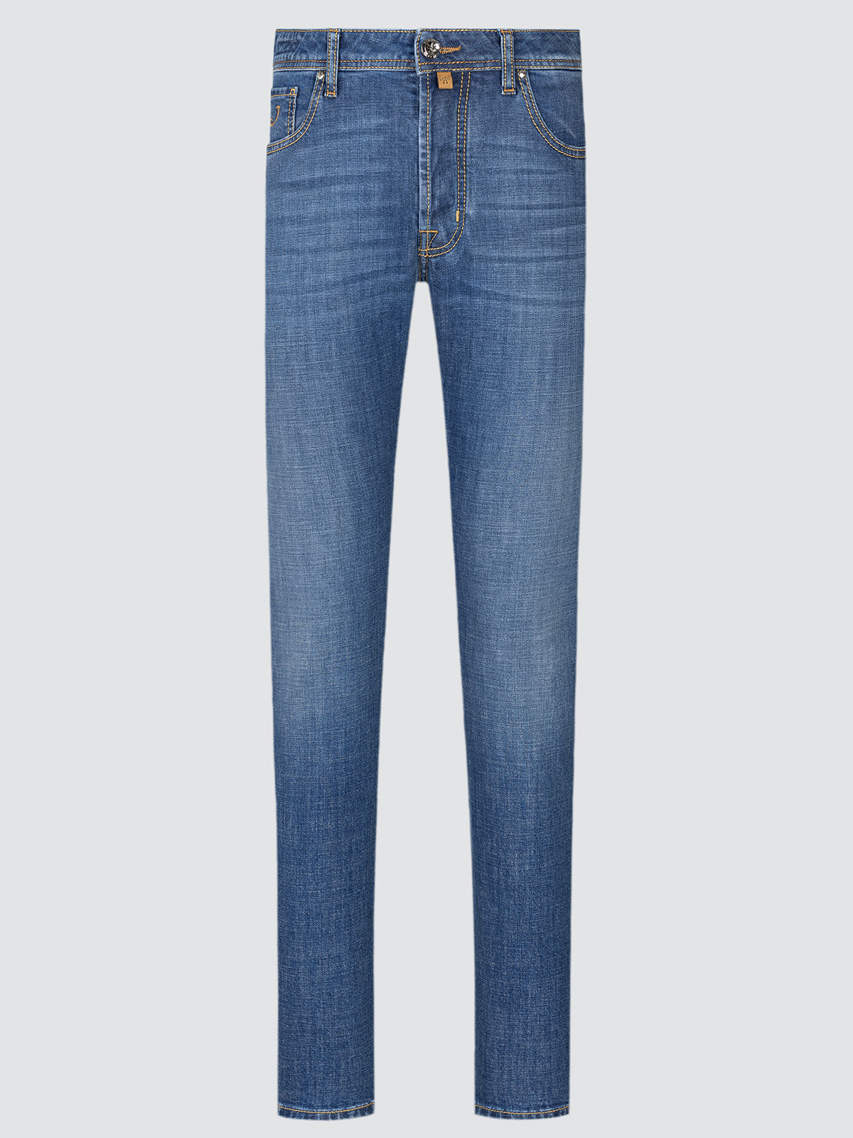 Blue jeans on a light gray background