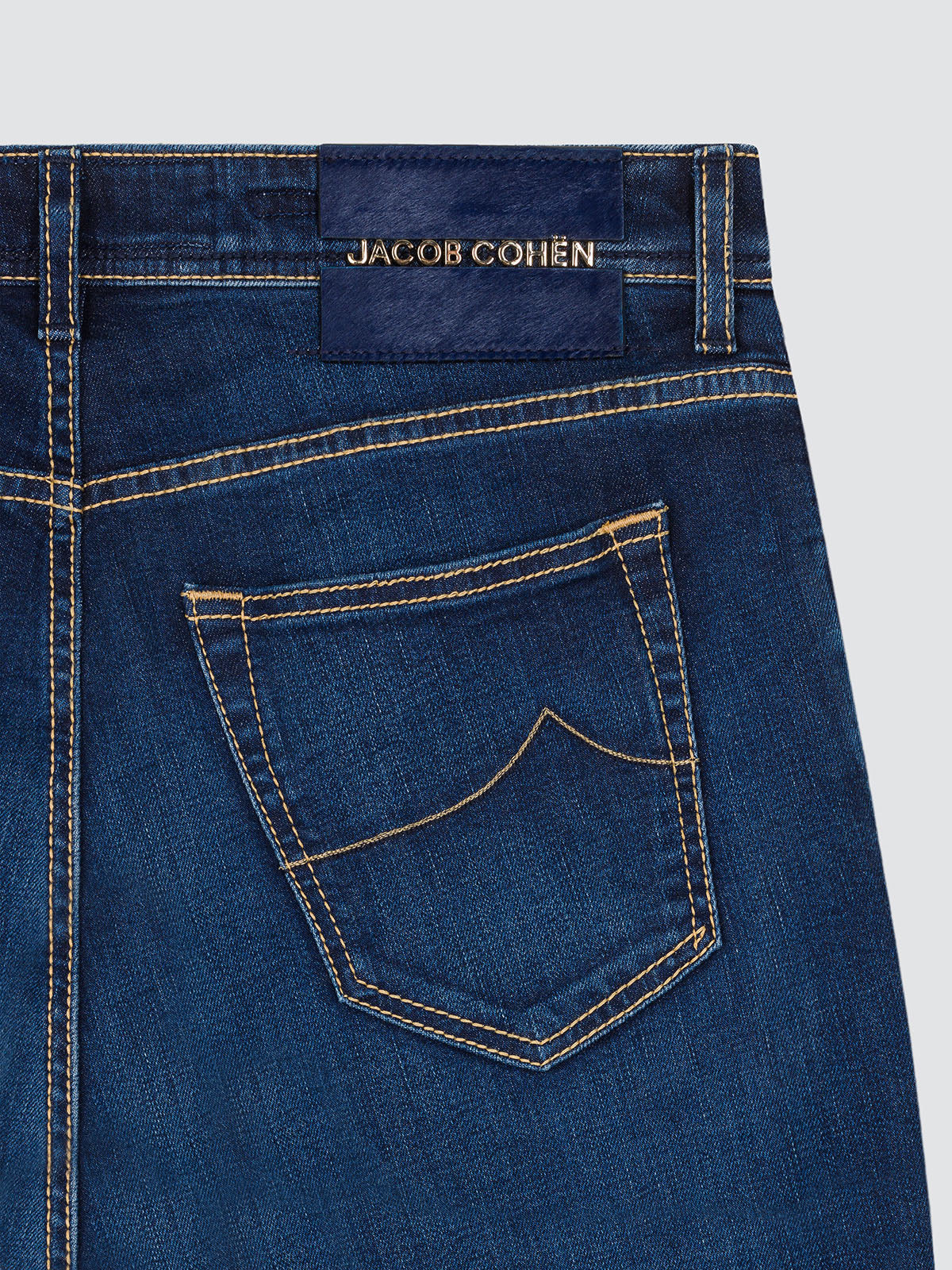 JACOB COHEN NICK DARK BLUE JEANS STRETCH GOLD LOGO BLUE PATCH