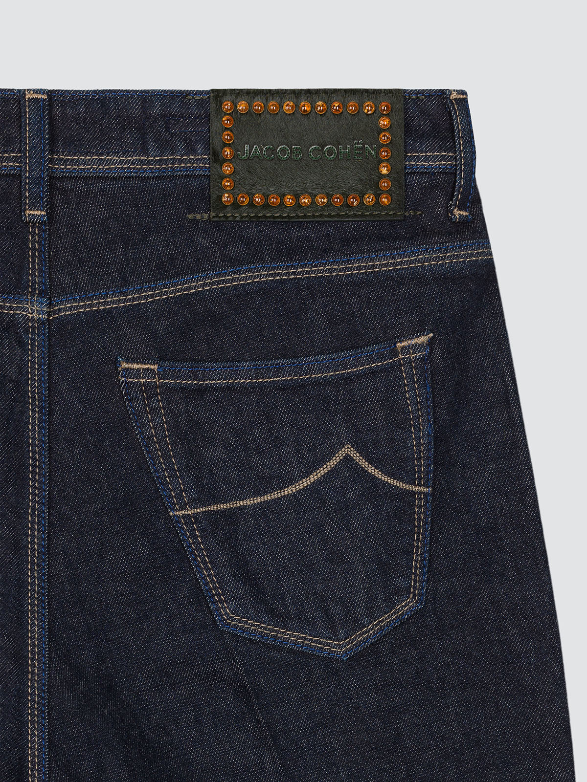 Jacob Cohën Scott dark blue denim amber back patch