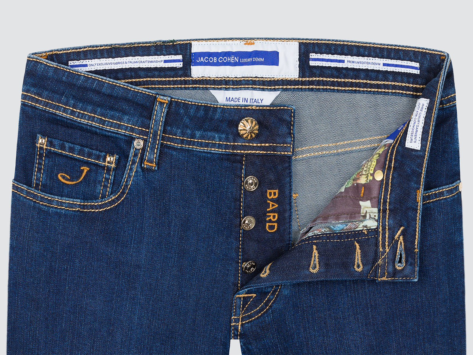 BARD BLAUER DENIM STRETCH GRÜN PATCH