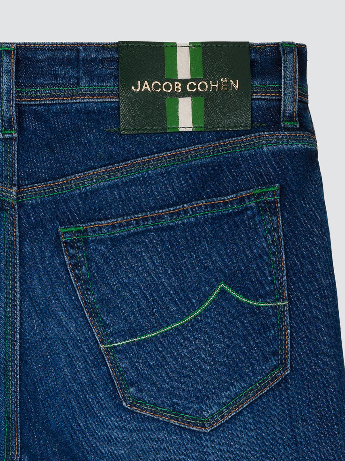 Nick mid blue denim stretch Jacob Cohën patch green and white