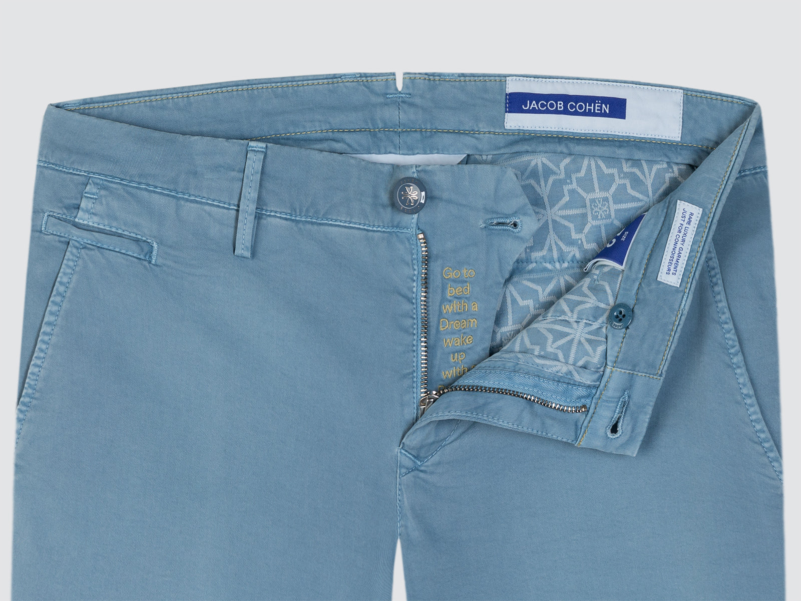 Bobby Slim Chinobroek hemelsblauwe katoenen stretch en lyocell