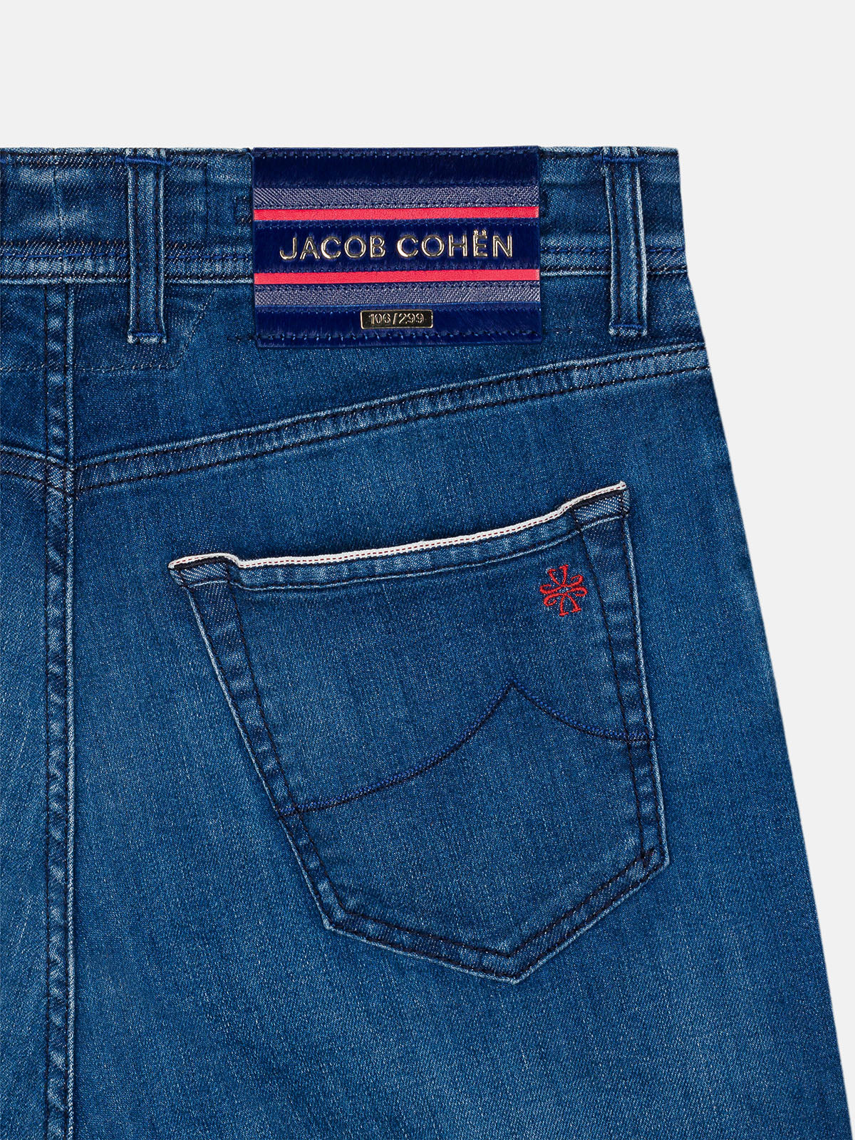 JACOB COHEN JEANS LIMITED EDITION BARD RED AND BLUE PLATE