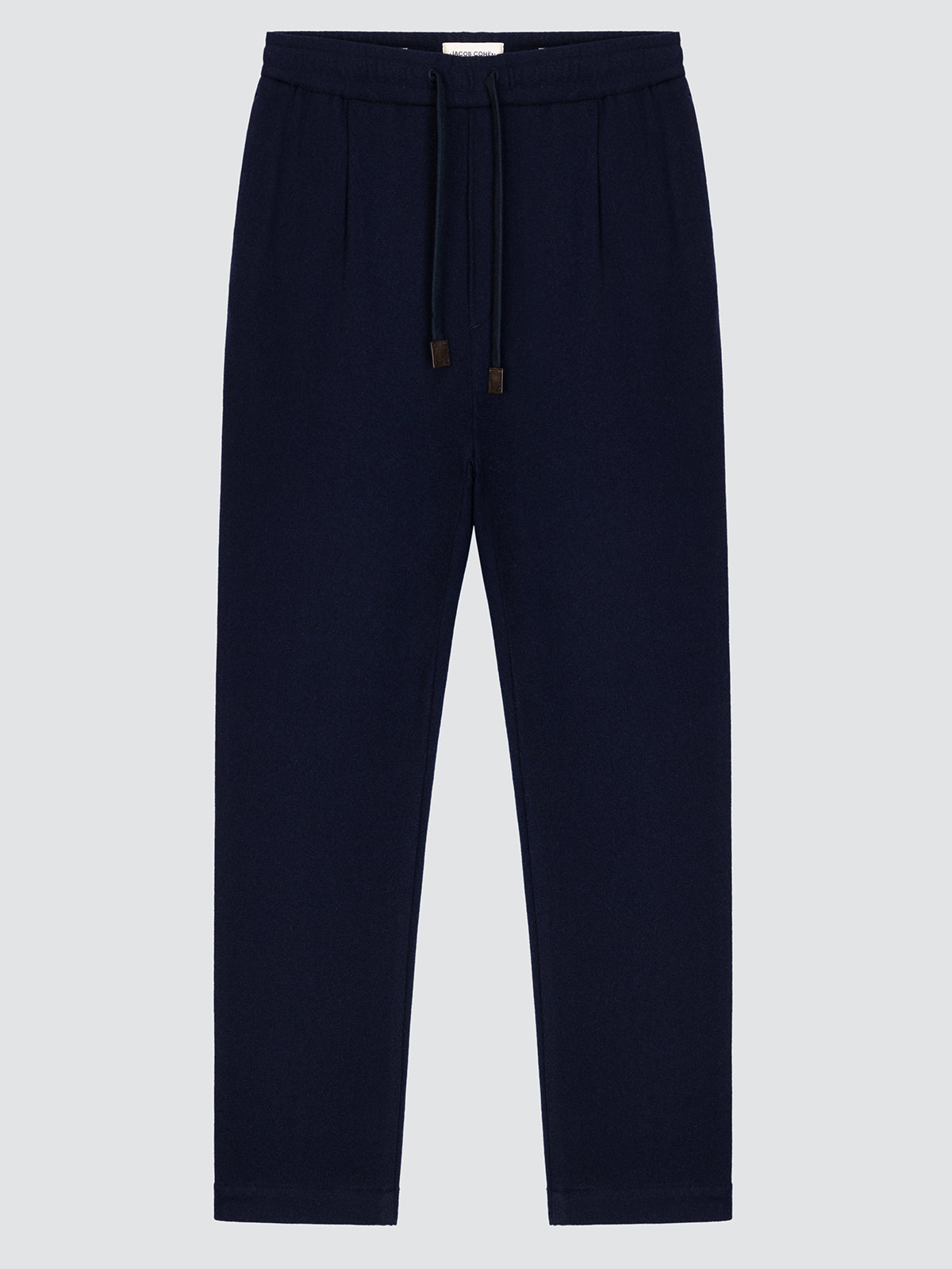 Navy blue Cashmere pants for man pants with a drawstring on a light gray background
