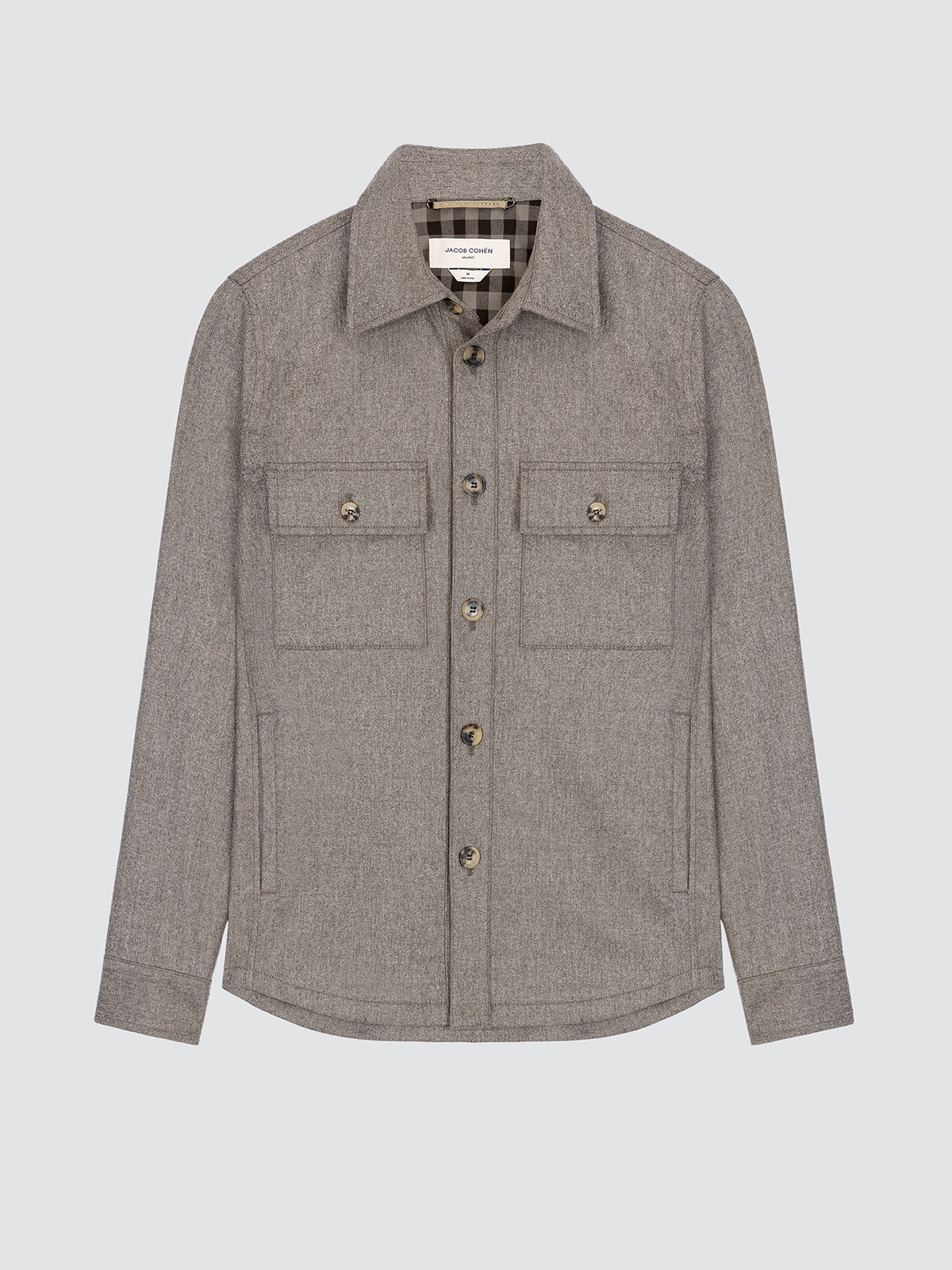 Greige flannel shirt Jacob Cohen with button details on a light gray background