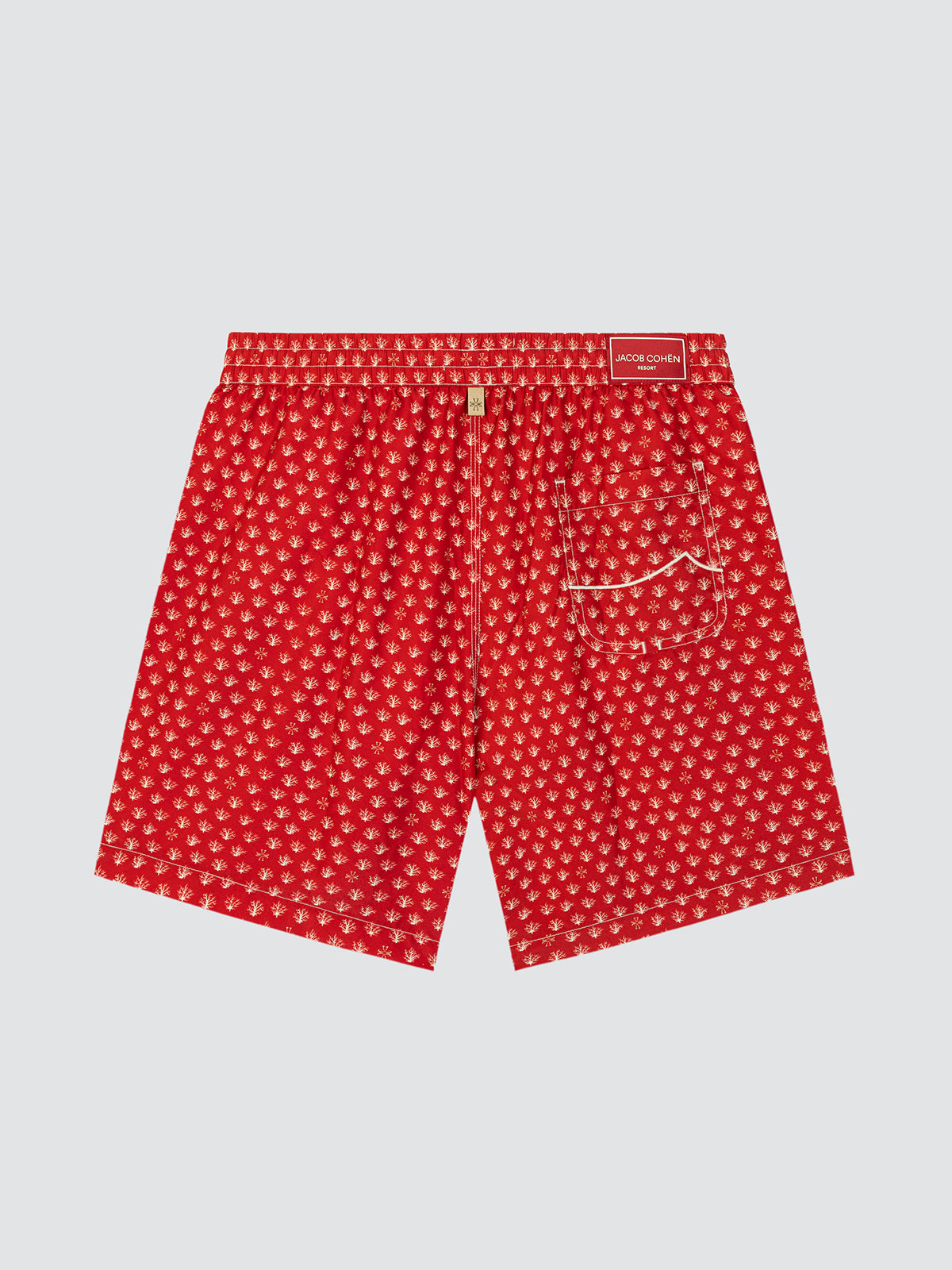 Swimming short Jacob Cohën red with white coral print back view