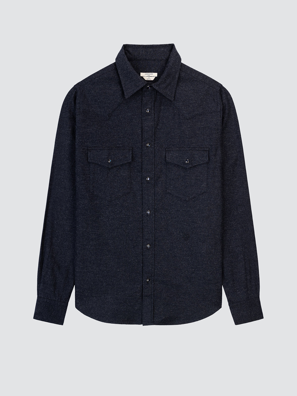 Western Shirt in blue Cotton Cashmere Light Flannel