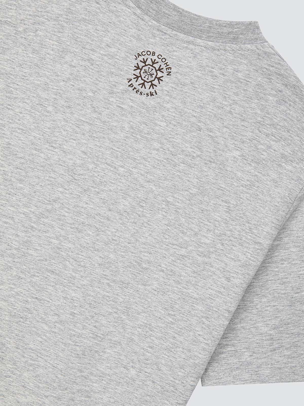 Gray sweatshirt with a brand logo on a white background