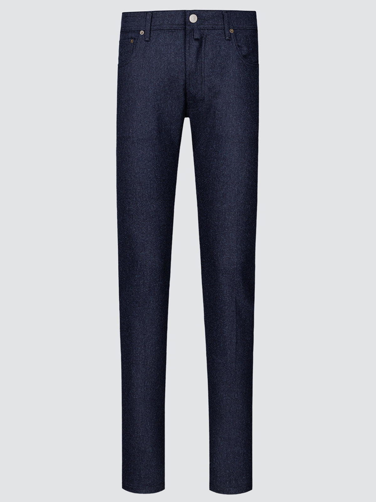 Dark blue jeans on a light gray background