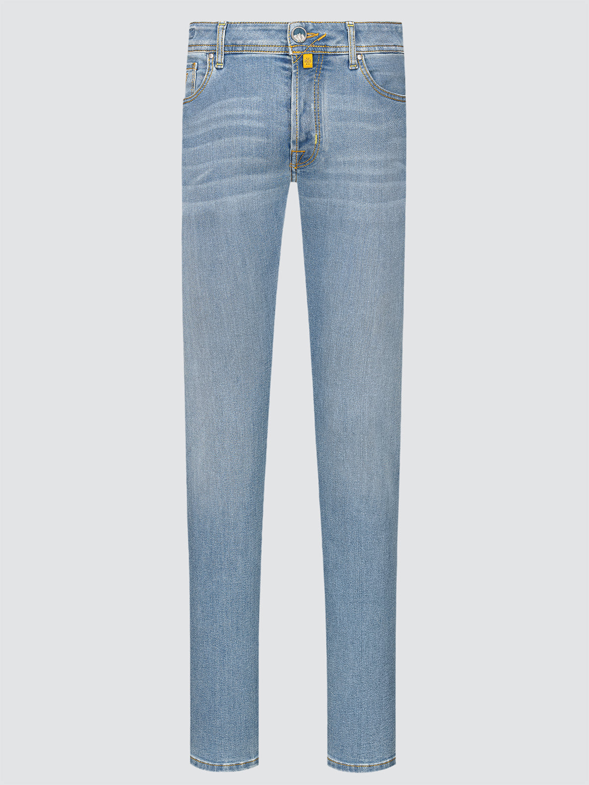 Light blue jeans on a gray background YELLOW STICHES by JACOB COHEN