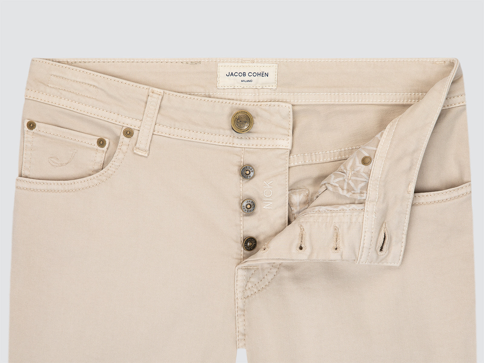 Nick 5 Pocket slim Pants in Beige Power Stretch Bull | Jacob Cohen
