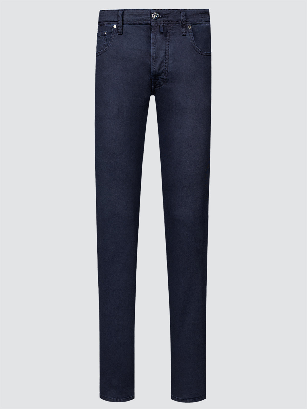 Navy blue jeans on a light gray background